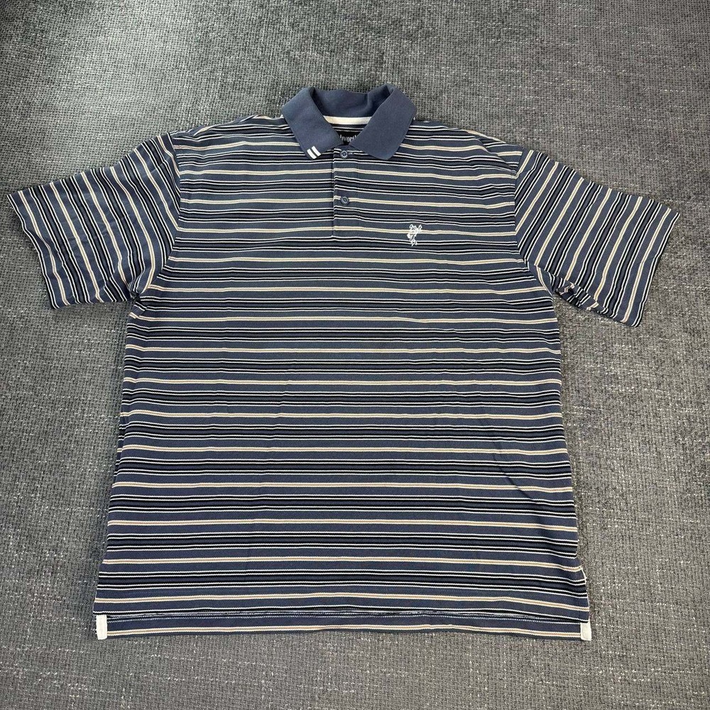 Ashworth Striped Polo Shirt Mens Large Blue EZ-TECH Cotton Short Sleeve Vintage